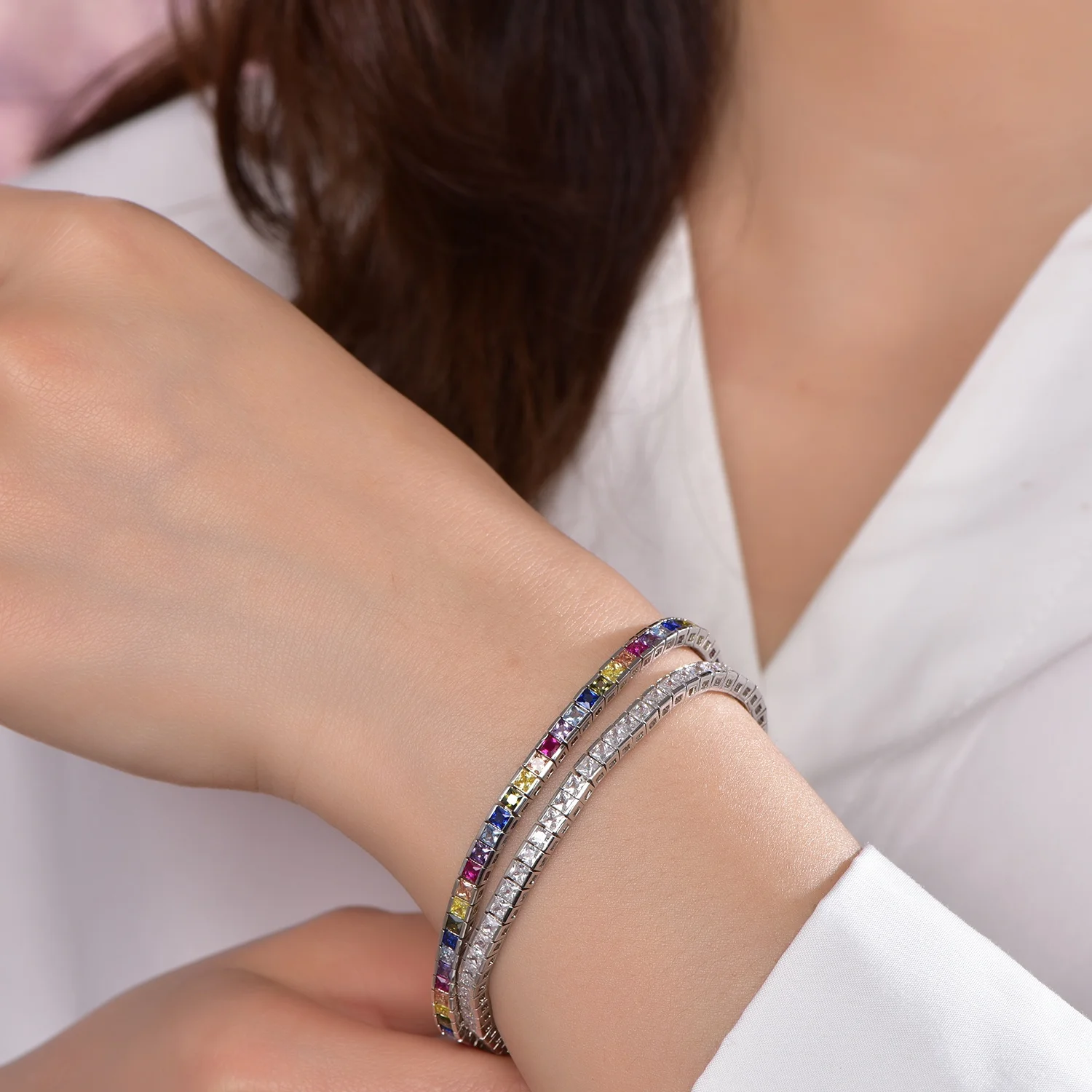 Bracciale rainbow sapphire tennis bracelet 925 silver white gold tennis chain lab diamond tennis bracelet