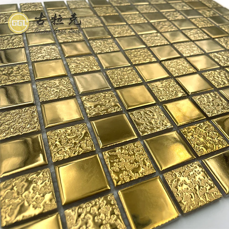 Hot Selling Luxury Gold Mosaic Wall Tile Backsplash Ceramic Mosaic Tile supplier