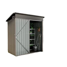 5 x 3 ft Utility Mini Metal Shed without Base, Tool Storage Lean-to Shed with Air Vent and Lockable Door, Brown