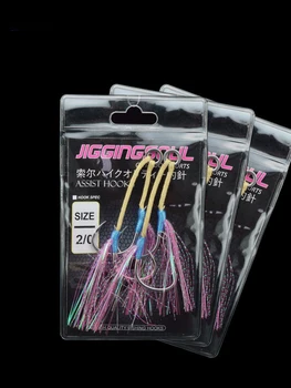 Wholesale 1/0 3/0 5/0 Luminous Fishing Jig Double Assist Hook Boat Fishing Glow UV String Jig Hook 2pcs/bag – Metal Jig – view 3