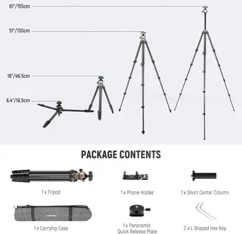 NEEWER LITETRIP LT35 61" Travel Tripod Carbon Fiber 2 in 1 Phone Clamp Hand Grip detail image