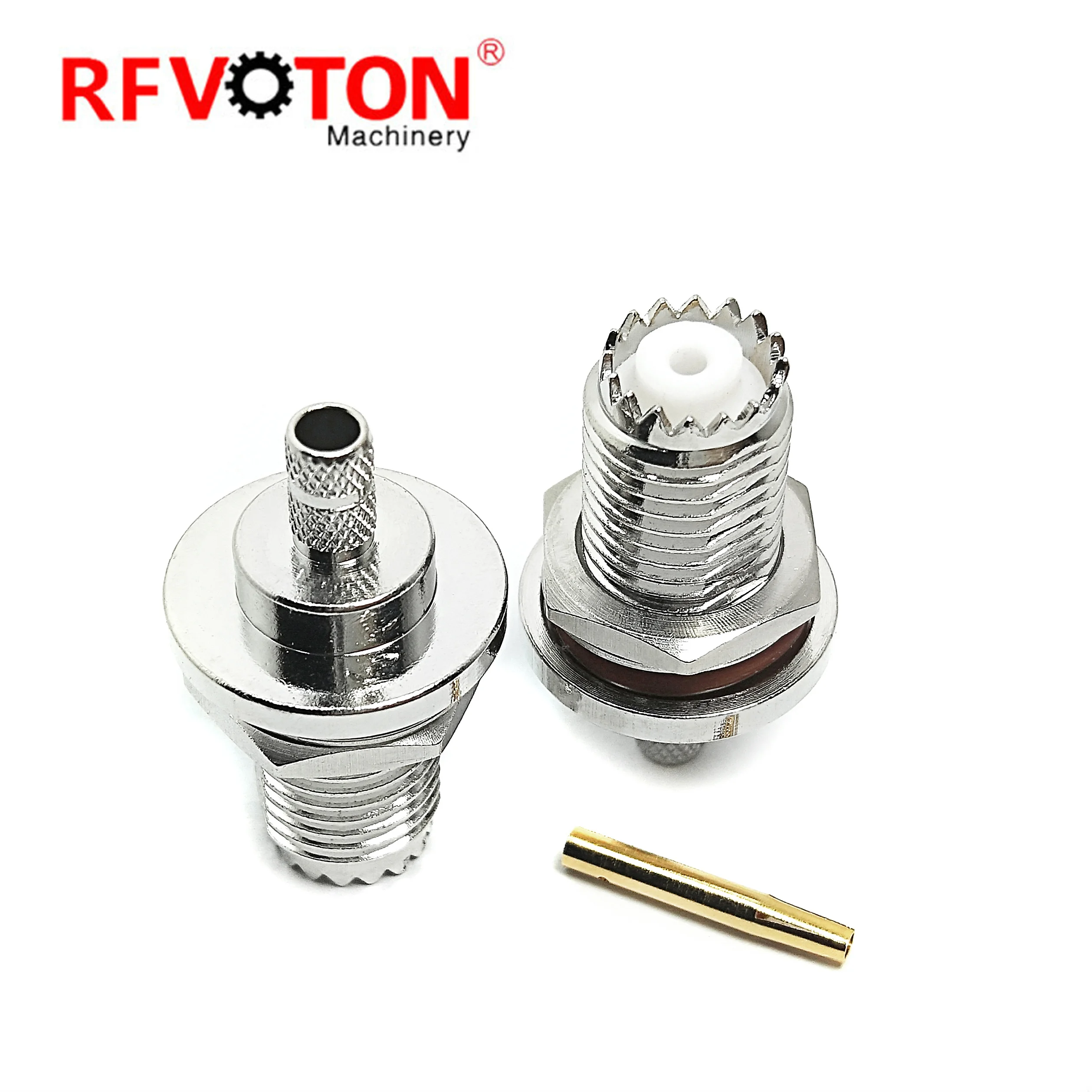 RF connector mini UHF type female jack straight bulkhead waterproof crimp for LMR195 RG58 coaxial cable plug manufacture