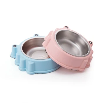 Lynpet New Design Low Price Crab Shape Plastic Stainless Steel Pet Dog Bowl Cat Food Water Feeder