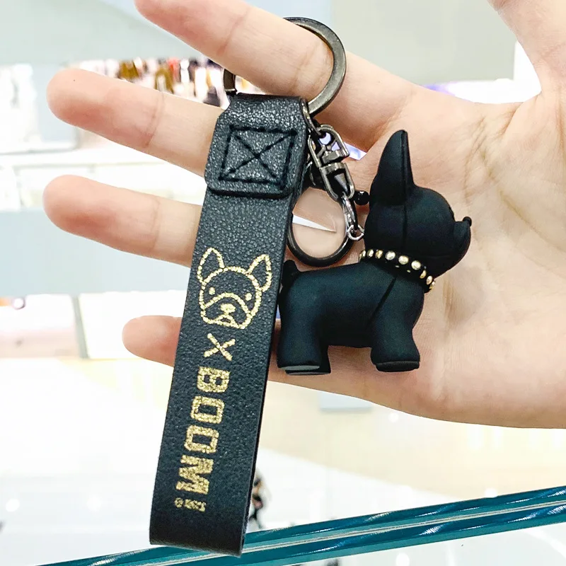 fashion Punk French Bulldog Keychain PVC Leather Dog Keychain