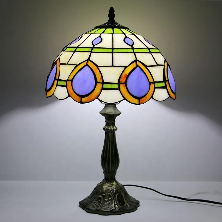 LongHuiJing Yellow Luxury Tiffany Style desk Lamp Handcrafted table Lamps Stained Glass lampshade light custom made