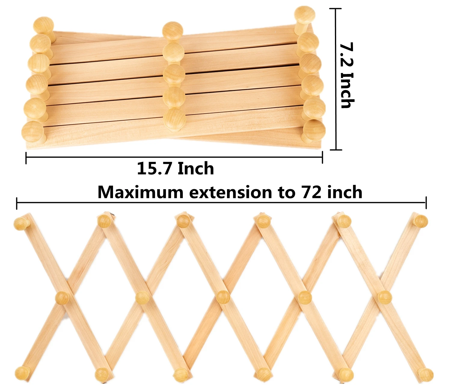 Wall Hanger Wall Expandable Coat Rack Hat Rack Wooden Accordion Design 17  Hooks