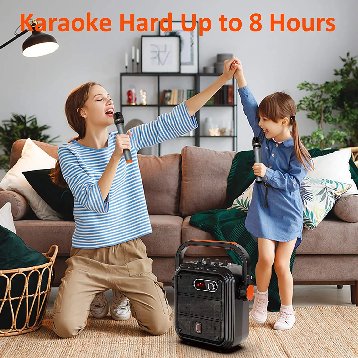 Karaoke Machine with Two Wireless Microphone Outdoor Party Travel Speaker