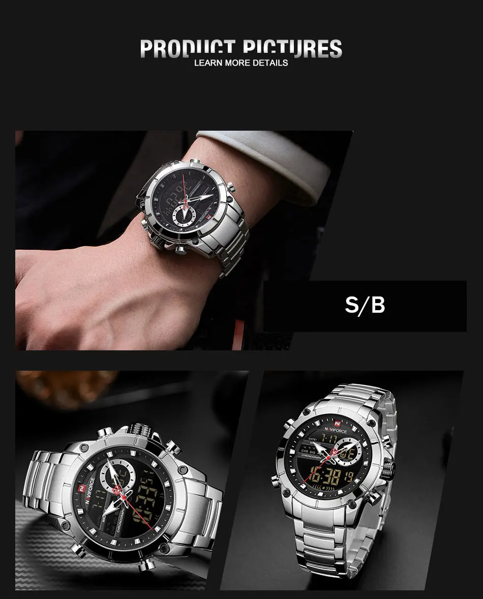 NAVIFORCE 9163 Relógios de Quartzo Masculinos com Logo Personalizado da Moda, Boa Qualidade, Baixo MOQ em Promoção, Nova Listagem, com Pulseira de Aço Inoxidável