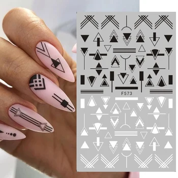 3D Nail Art Decals  Gold Black White Geometric Drawing Lines Adhesive Sliders Nail Stickers Decoration For Manicure Wholesale