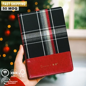 Fast Delivery A5 A6 Custom Logo Plaid Textile PU Leather Binding Tartan Look OEM Premium Corporate Gift Choice Fabric Notebook