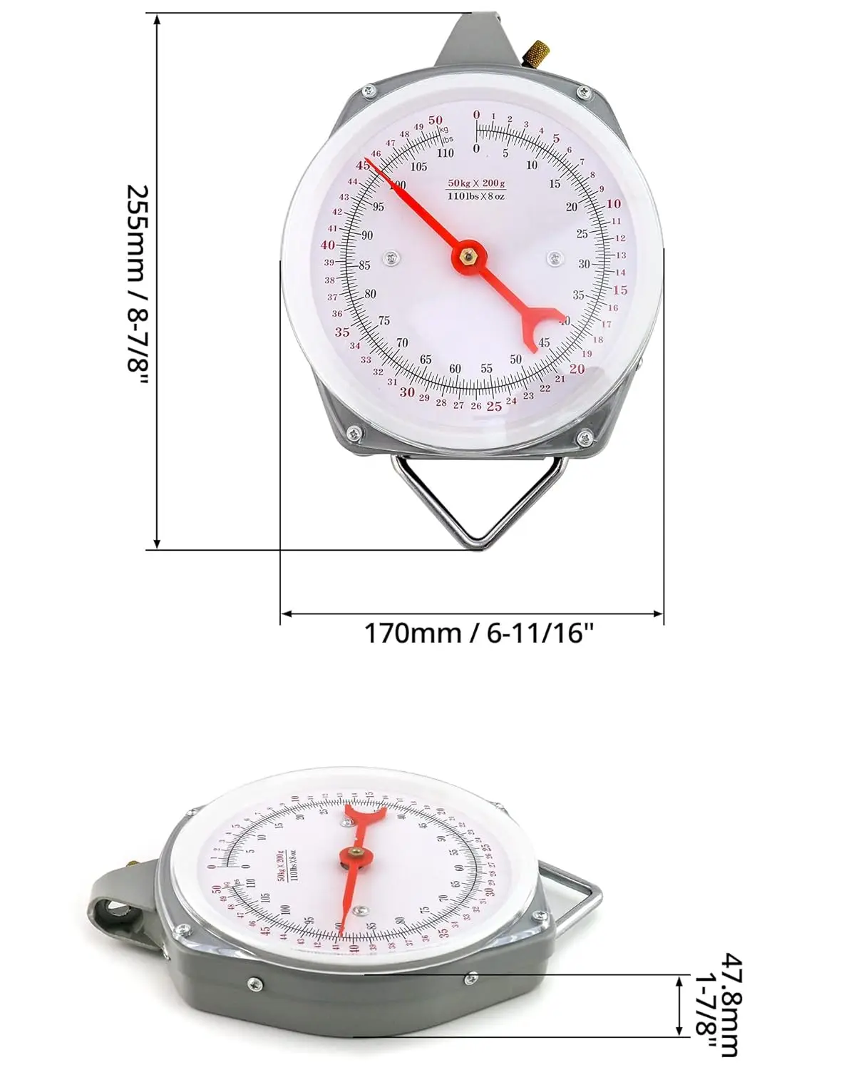 50kg 100kg 200kg Metal Mechanical Hanging Weight Scale Spring Hook Scale  for Fishing & Hunting Use