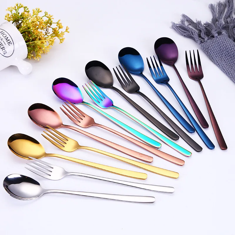 Korean Style Light Luxury 304 Stainless Steel Thickened Long Handle Creative Stirring Spoon Gift Household Dining Gold Plated