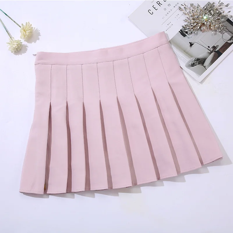 2020 listrado coreano saia plissada escola kawaii japonês saia shorts doce coreana  coreana estilo de roupas de cintura alta de um mini-linha de / Fundos ~