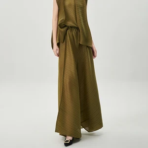 Miyake Pleated Trousers Factory Wholesale Elastic Waist Loose Wide Leg Pants Stretch Casual Trousers Women's Fashion Trousers