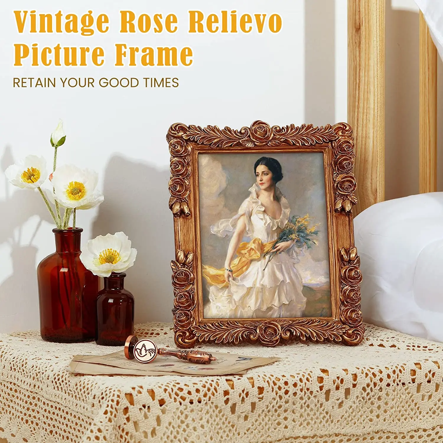 Custom Design Resin Photo Frame Vintage Roses Ornate Textured Hand