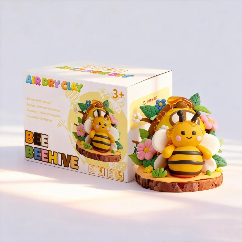 教育用ミツバチの巣箱小屋シーン・エアドライクレイ遊びセット－12色、柔軟性があり、ベタつかず、安全・無毒で、子供の創造性を刺激する
