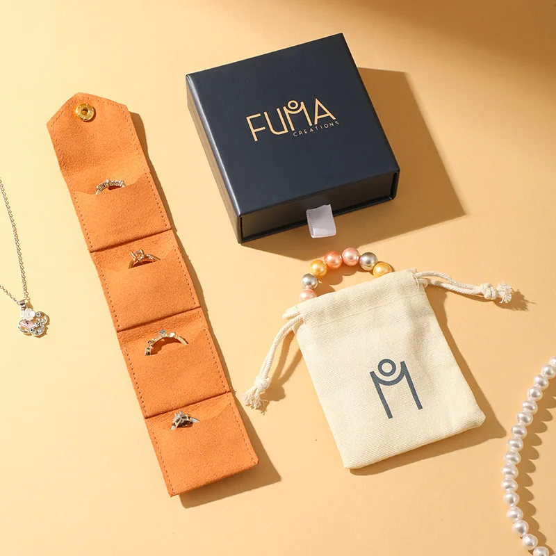 Luxury Jewelry Gift Box Set Custom Drawer Box Paper Cotton Bags Microfiber Buckle Closure Storing Earrings Necklaces Bracelets details