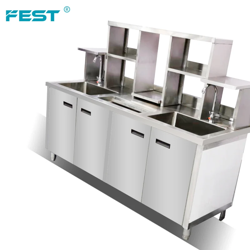 Commercial Boba Shop Working Table Container Milk Tea Bar Counter With Equipment Stainless Steel Bubble Milk Tea Counter
