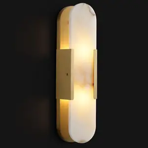 Zeal Lighting Decoration Wall Sconce Brass Finishing Minimalist Long Strip Alabaster Marble Wall Lamp