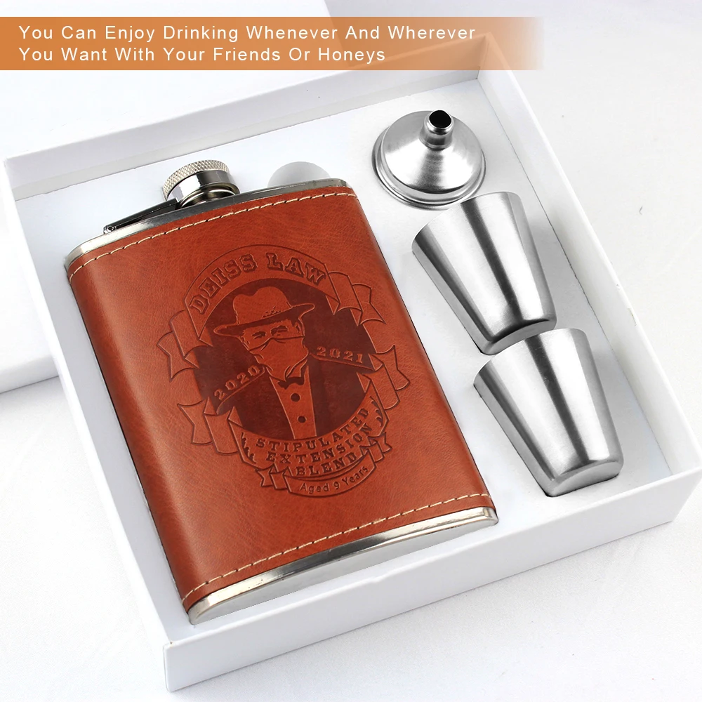 Hip Flask Gift Set - Elegant Pu Leather & Metal Accessories