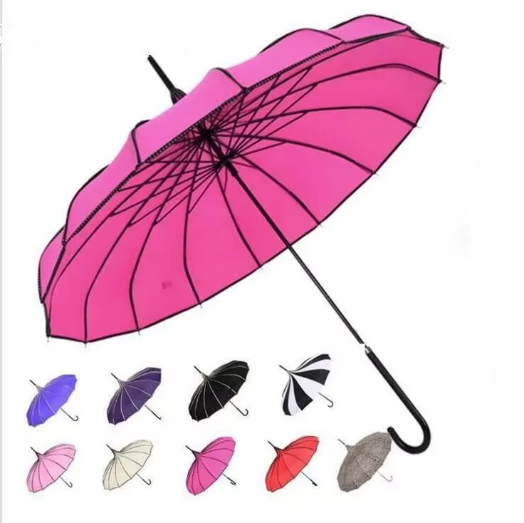 16 Solid Color Wrapped Pagoda Umbrella Wedding Photography Performance Prop Long Handle Umbrella Princess Small Fresh Umbrella preview 2