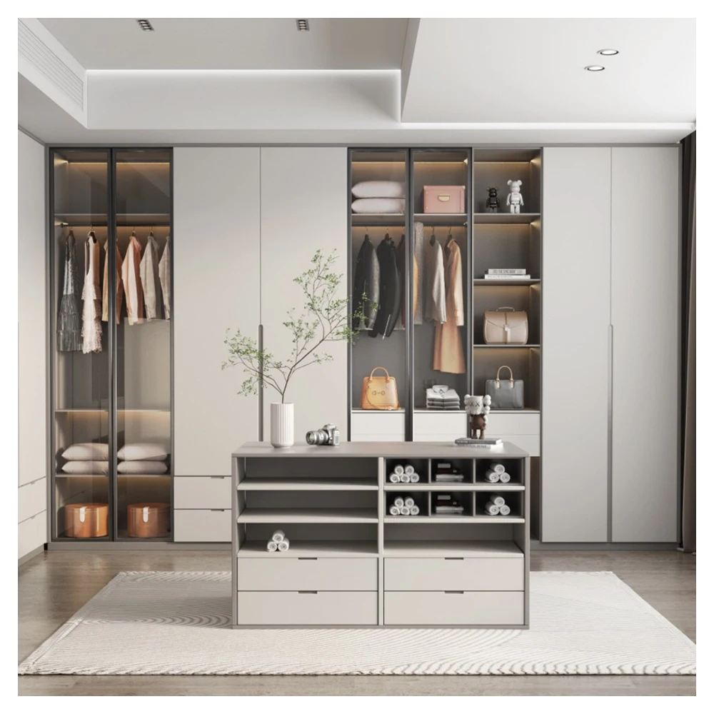 Elegant High-end Wooden Built In Closet with Drawers and Cubes Combination Cabinet