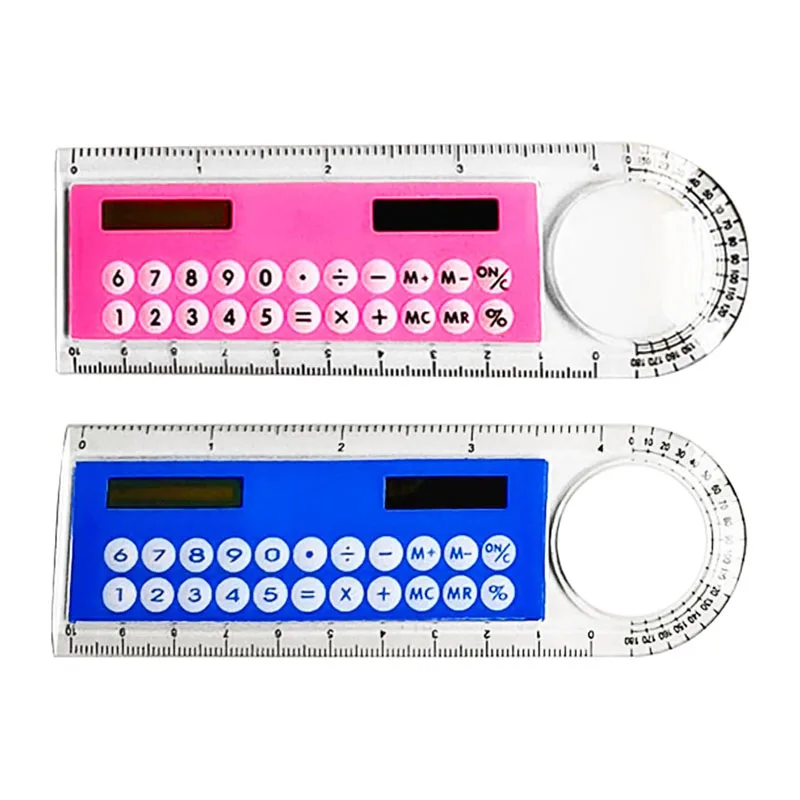 Mini Ultra-thin 3 in 1Ruler Solar Calculator Multifunction 10cm Ruler School Stationery Students Plastic 10cm Ruler