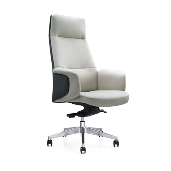 White Leather Executive Chair Furniture mid Golden iron Metal Frame Swivel Office Chair