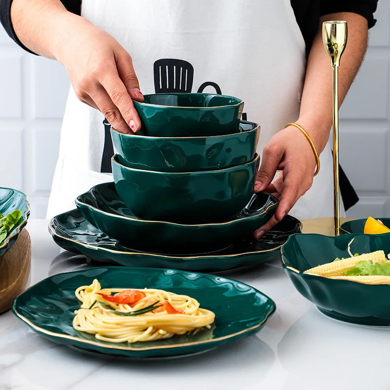 Wholesale Irregular Plate in Green Color Dinner Set