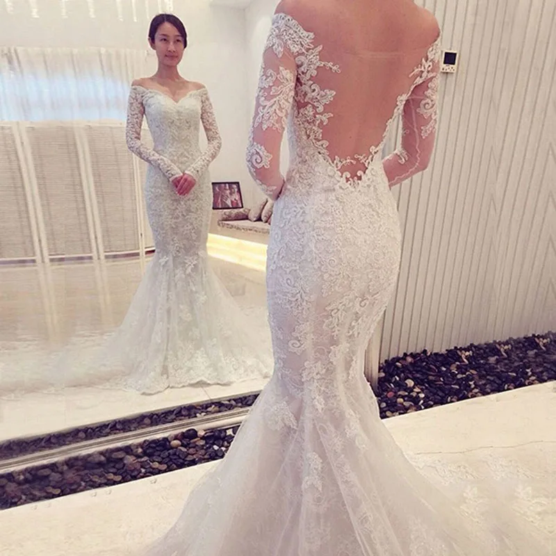 long sleeve lace mermaid wedding dress