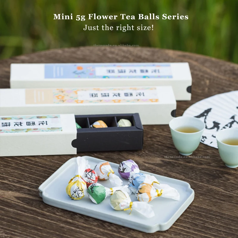Organic Flowers White/Black Tea Balls Blooming Dried Mixed Rose Honeysuckle Osmanthus Chrysant 8 PCs/Box 5g Handcraft Gift Box