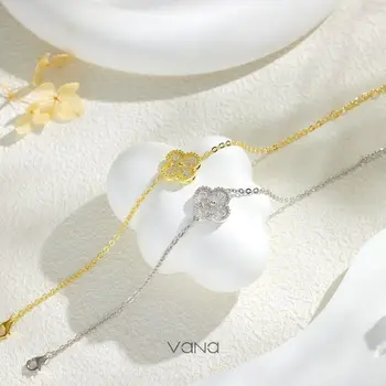VANA four Leaf Clover Charm S925 Jewellery Bijoux 18k Gold Plated 925 Sterling Silver Necklace Bracelet Earrings Jewelry Set