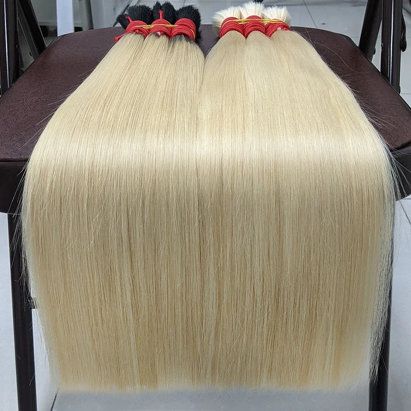 100% Real Virgin Straight Human Hair Bulk Extension Bundles 613 Honey Blonde Weaving For Braiding_voghion.com