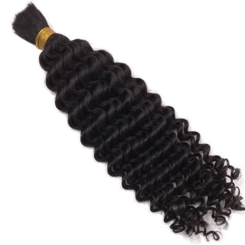 Løst bølget ægte hår i bulk til fletninger med krøllede Remy-extensions, sort farve_voghion.com