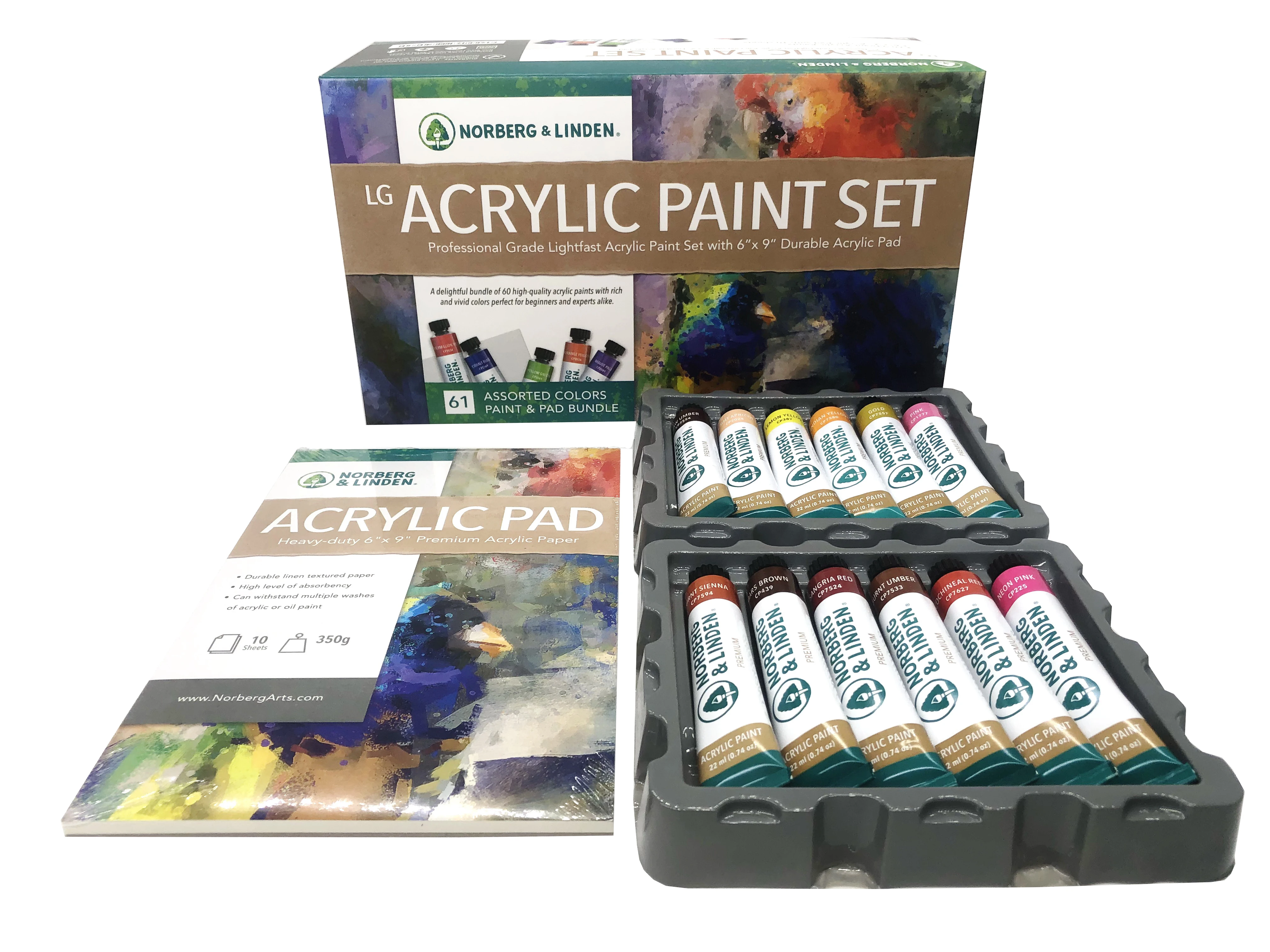 Acrylic Paint Set of 60 Colors Tubes (22 ml/0.74 oz.) Non toxic