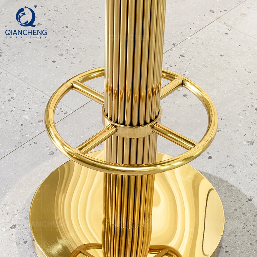 Высококачественный Современный барный стул QIANCHENG, Золотая рама из нержавеющей стали, роскошный высокий поворотный барный стул