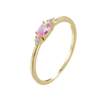 High Quality 925 Sterling Silver Extra Skinny Ring Vintage Style Oval Pink Cz Ring