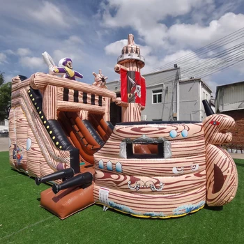 Giant Pirate Ship Slides Obstacle Course Inflatable Commercial Slide Inflatable Water Slide for Party Rent