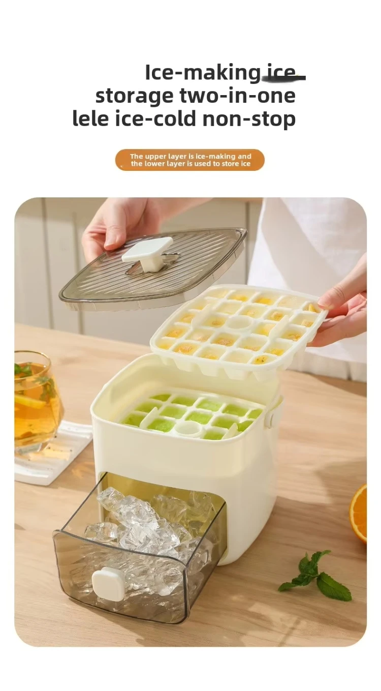 New Large Capacity Food Grade Ice Box Ice Bucket Double-Layer Pressed Ice Cube Mold with Handle Drawer