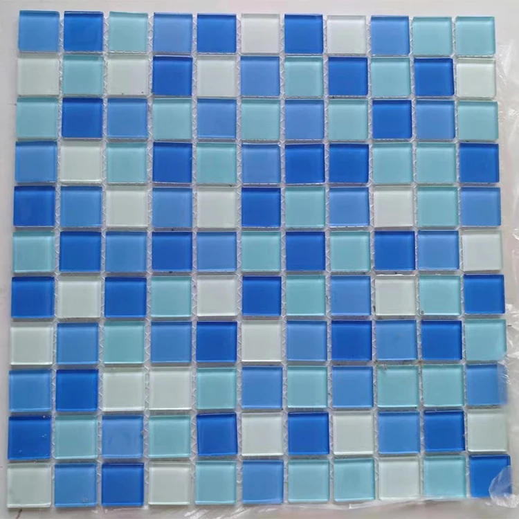 Three colors sky blue mixed glass mosaic tiles for bathroom wall and swimming pool supplier