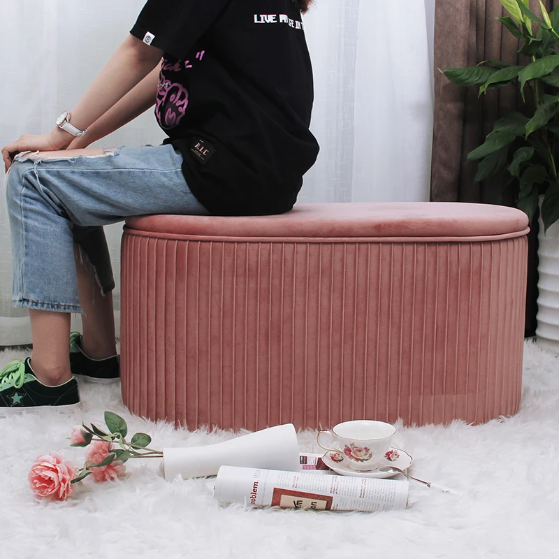 Customized Luxury High Quality Factory Wholesale Modern Furniture Big Velvet Pouf Ottoman Long Sofa Bench Chair