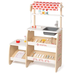 EDULAND Children's Educational Wooden Medical Clinic Playhouse Toy Set Injection Stethoscope Role-Playing Doctor Nurse for Gift