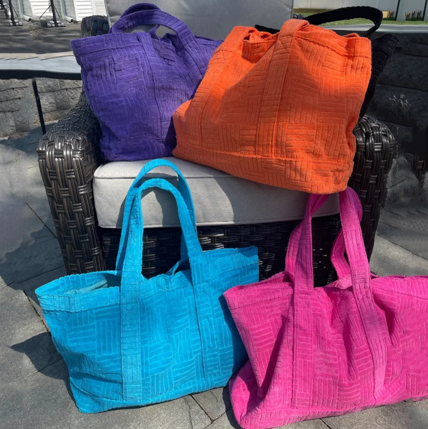Customizable Large Personalized Initial Terry Beach Tote Bag for Women Monogrammed Shopping with Open Closure and Cotton Lining