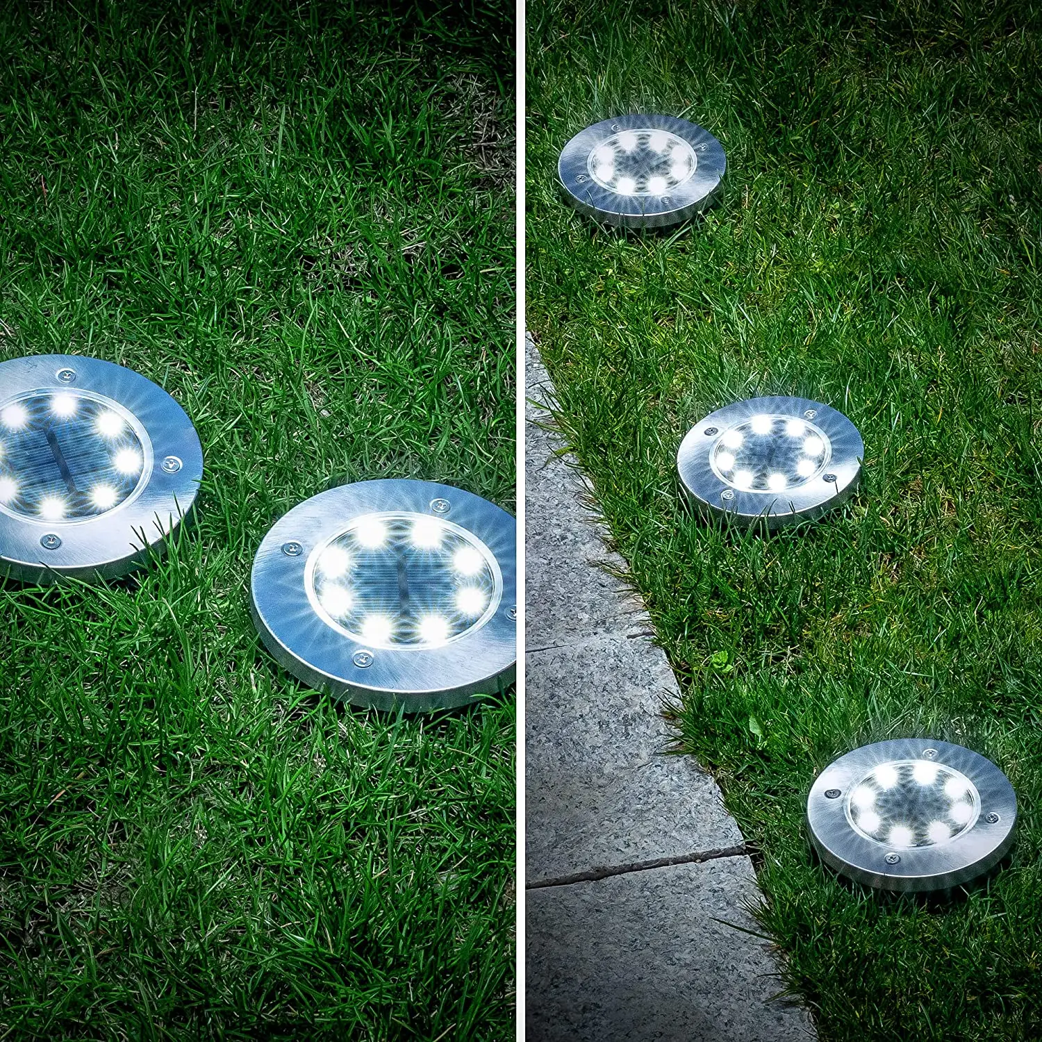 Stainless Steel 8 Led Ip65 Waterproof Disk Deck Light Solar Ground