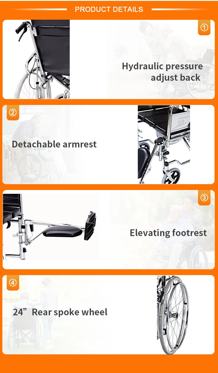 Height Adjustable Backrest Handicapped Wheelchair Disabled Custom