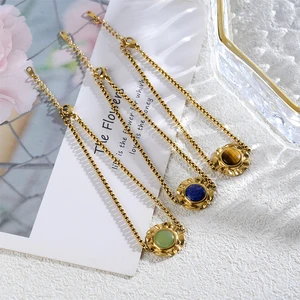 Green Aventurine Stone Charm Bracelets Hypoallergenic Chunky Box Chain for Women and Men Gift Stylish Jewelry