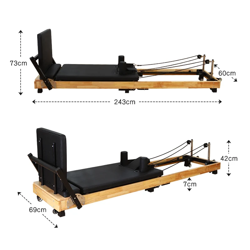 Oak Wood Foldable Pilates Reformer with High-Density Foam Pad Unisex 1-Year Warranty