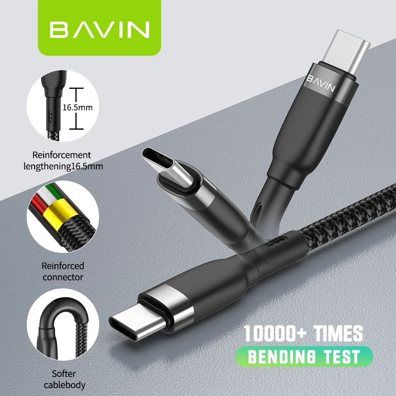 BAVIN CB229 Type C to Type C Quick Charge Usb C Cables 5a Charging Cable Nylon Braided 100W 5A Fast Charging Data Usb Cable