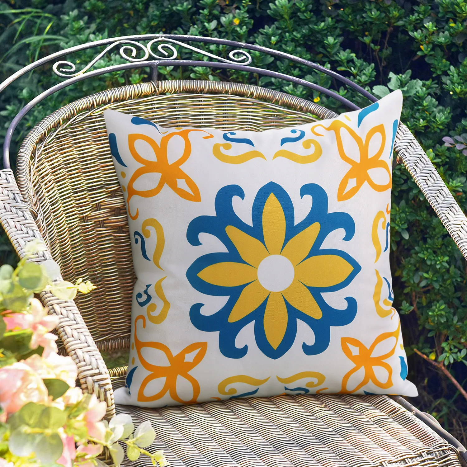 Factory Wholesale 45x45cm Square Outdoor Cushion Waterproof Boho Style Garden Yard Pillow Cover