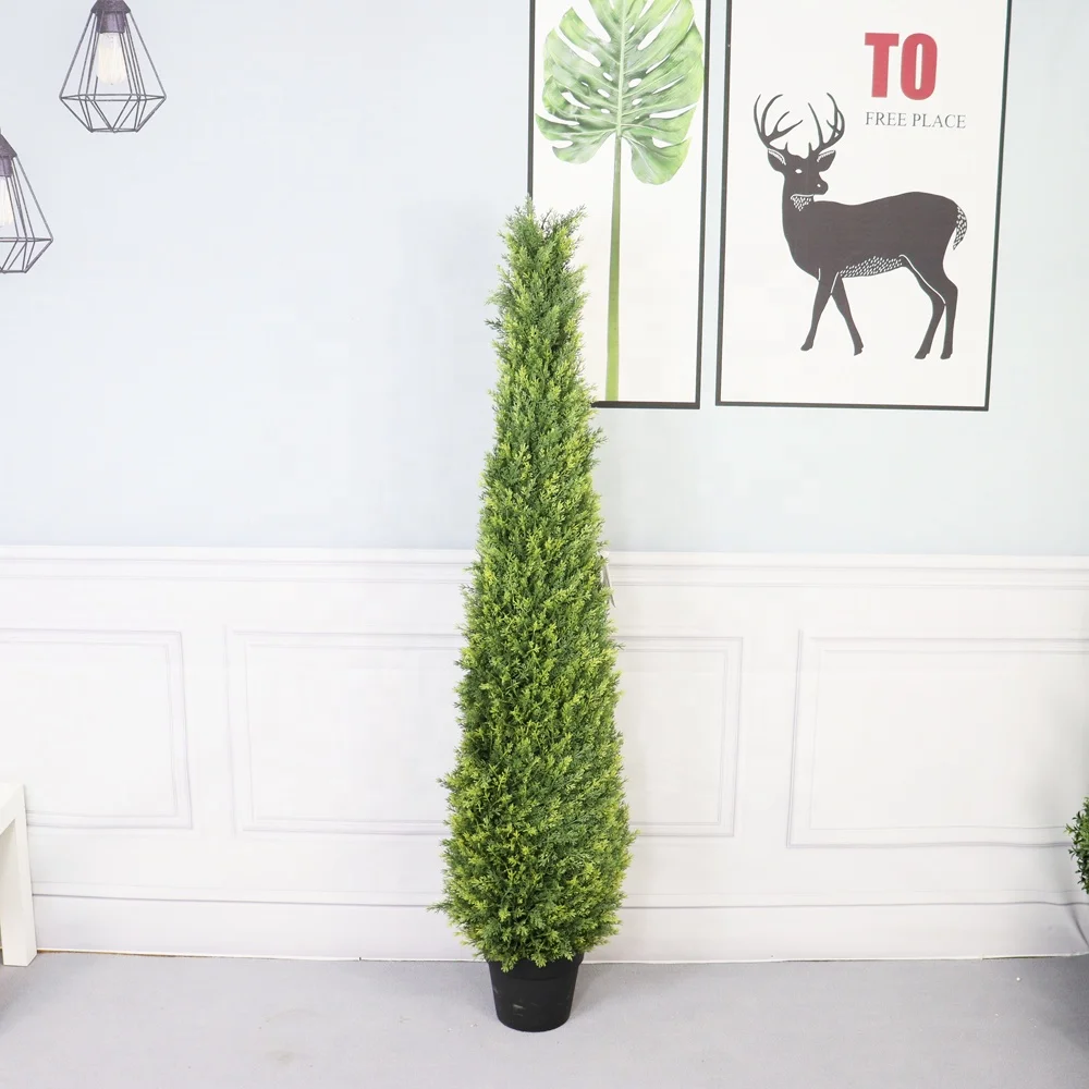 Artificial Plant  Cedar Tree Cone Shaped Cypress Boxwood Topiary Spiral Ball Shrubs Greenery in Pot for Home Decoration